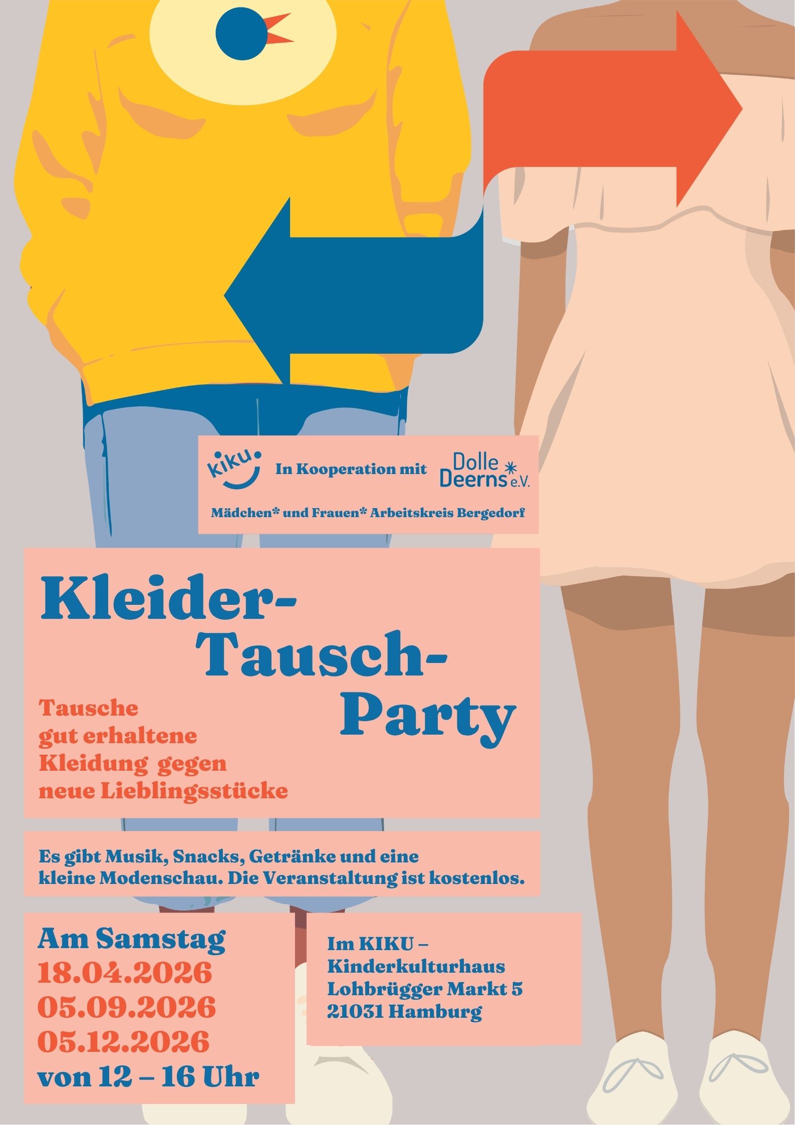 KleiderTauschParty im KIKU KinderKulturhaus Lohbrügge (Hamburg) am 18.04.26, 05.09.26 und 05.12.26 jeweils 12-16 Uhr